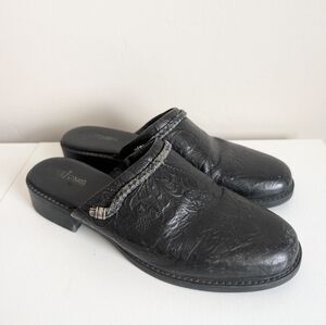 Minnetonka Leather Braided Floral Mule Clogs Size 10